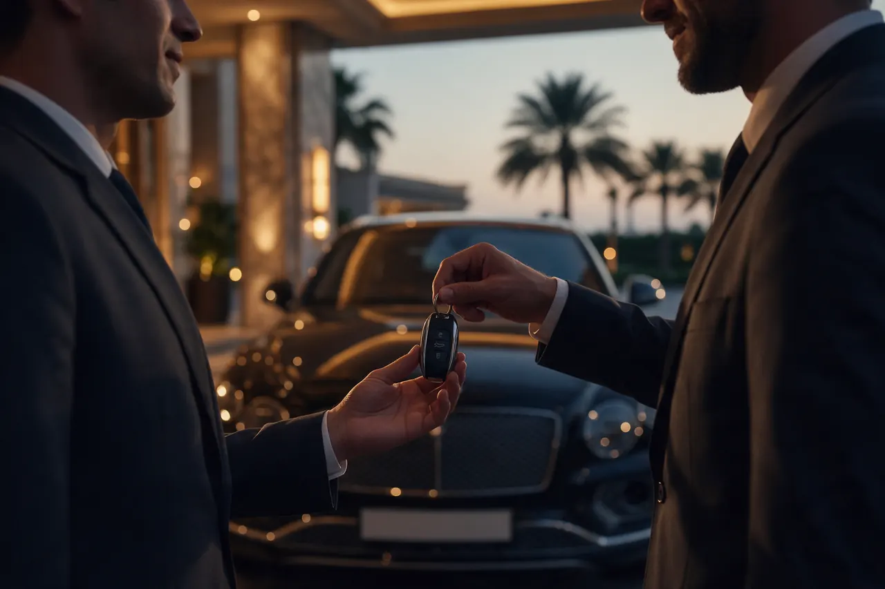 Car keys handed over at a Dubai hotel entrance